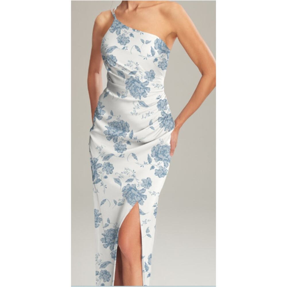 Floral Blue and White One-Shoulder Maxi Dress
